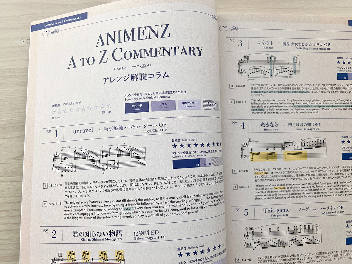 Animenz Sheet Music Book: Popular Anime Songs 2 for Piano Solo(Advanced)