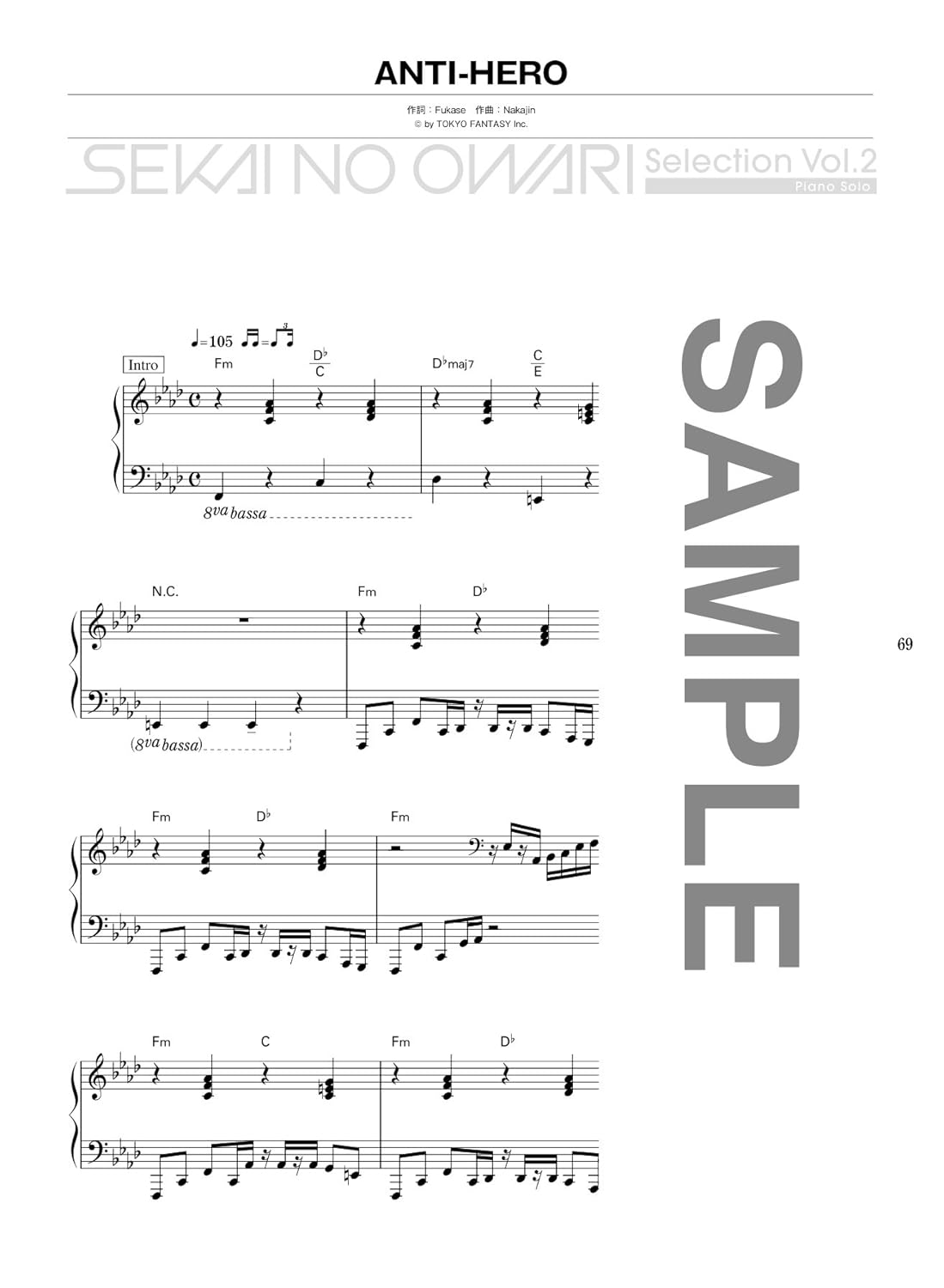 SEKAI NO OWARI Selection Vol.2 Piano Solo(Intermediate) Sheet Music Book