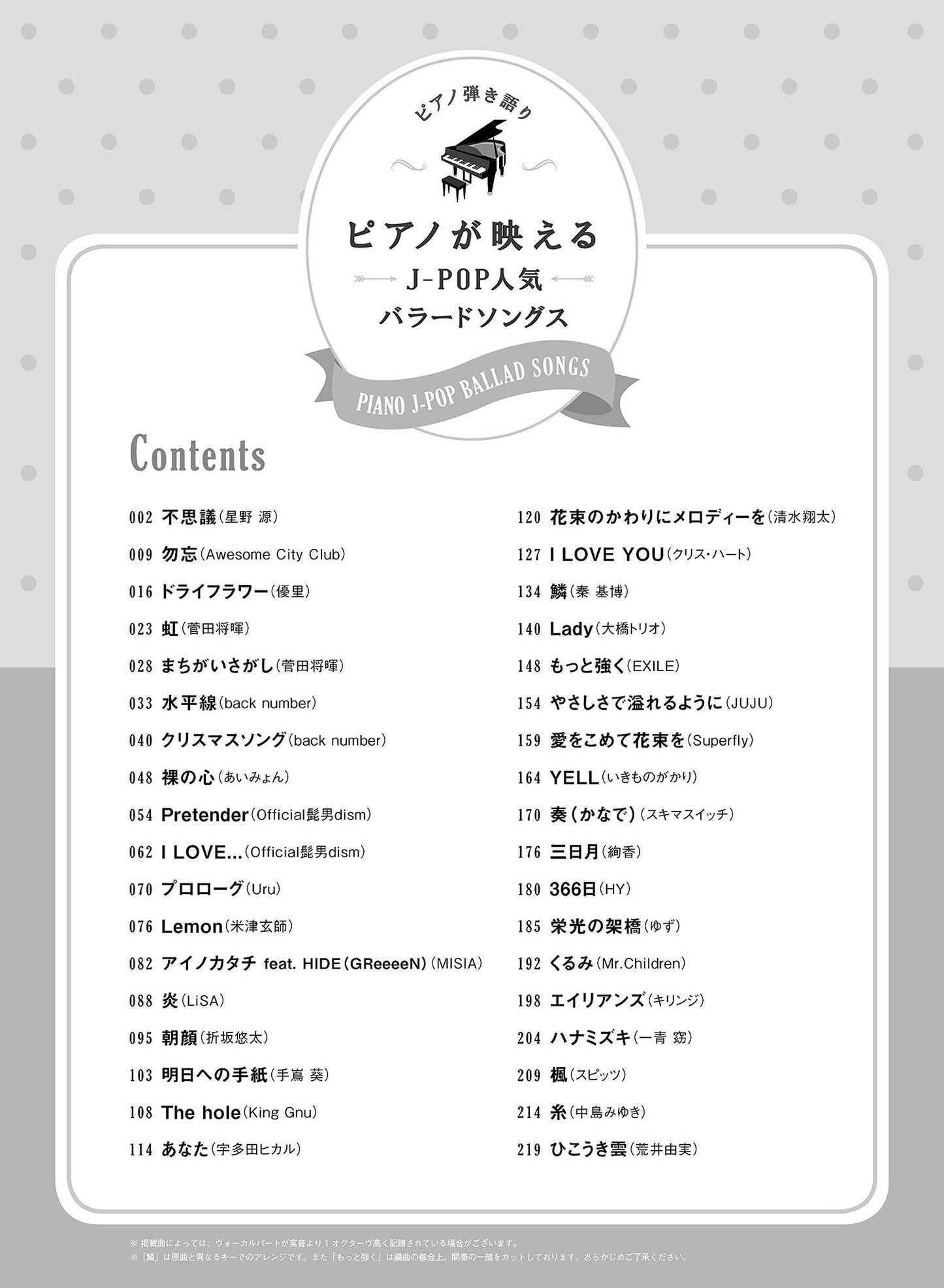 J-POP Ballad Collection Piano and Vocal(Intermediate) Sheet Music Book