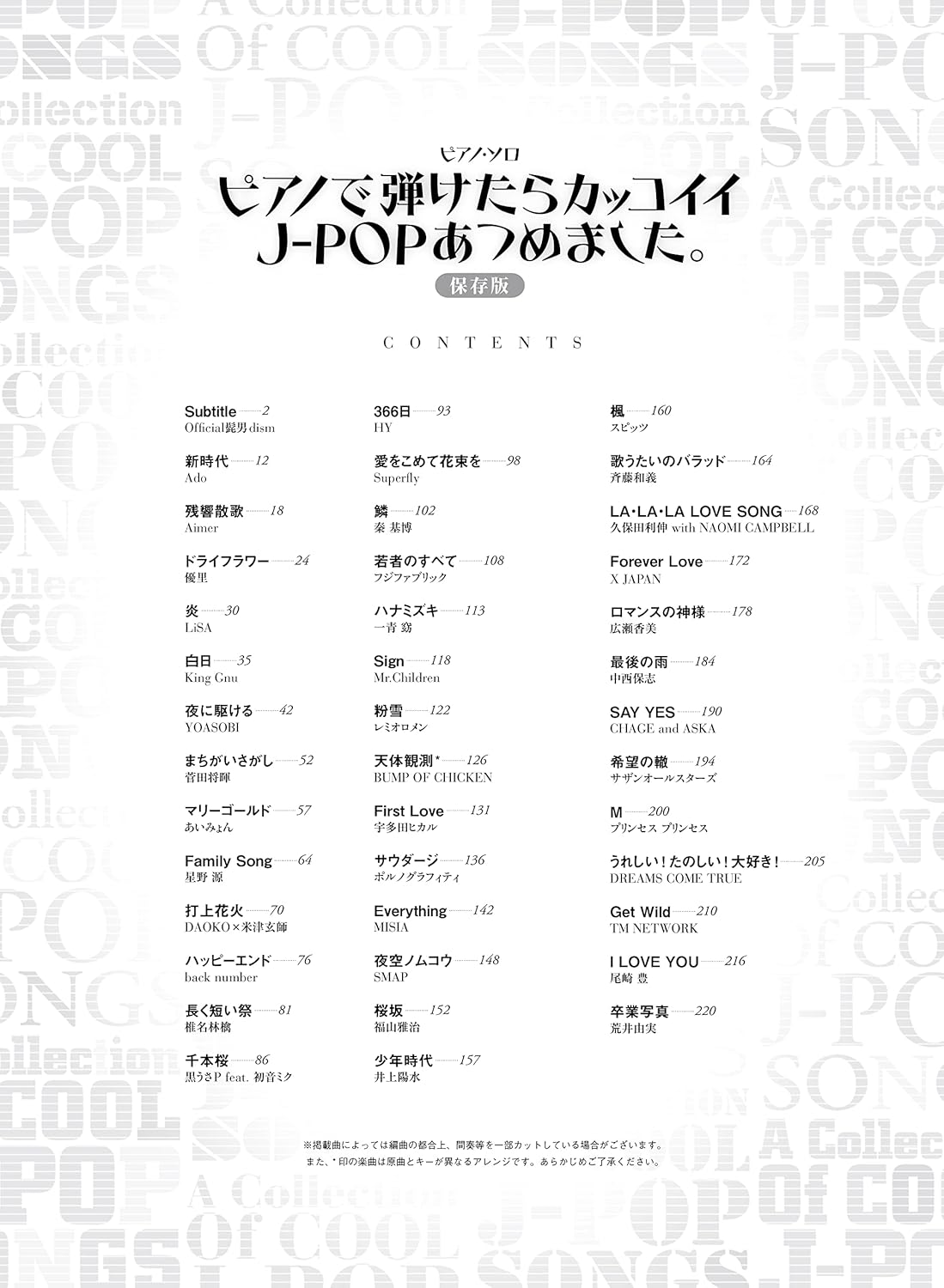 J-Pop: The collection of cool songs for Piano Solo(Intermediate) Sheet Music Book
