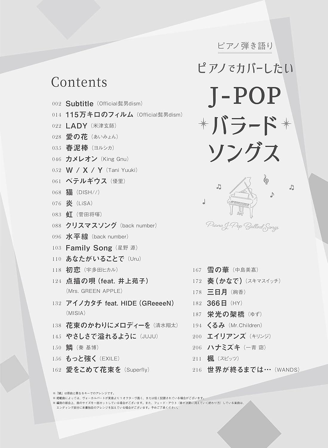 J-Pop Ballad Songs Collection for Piano and Vocal(Intermediate) Sheet Music Book