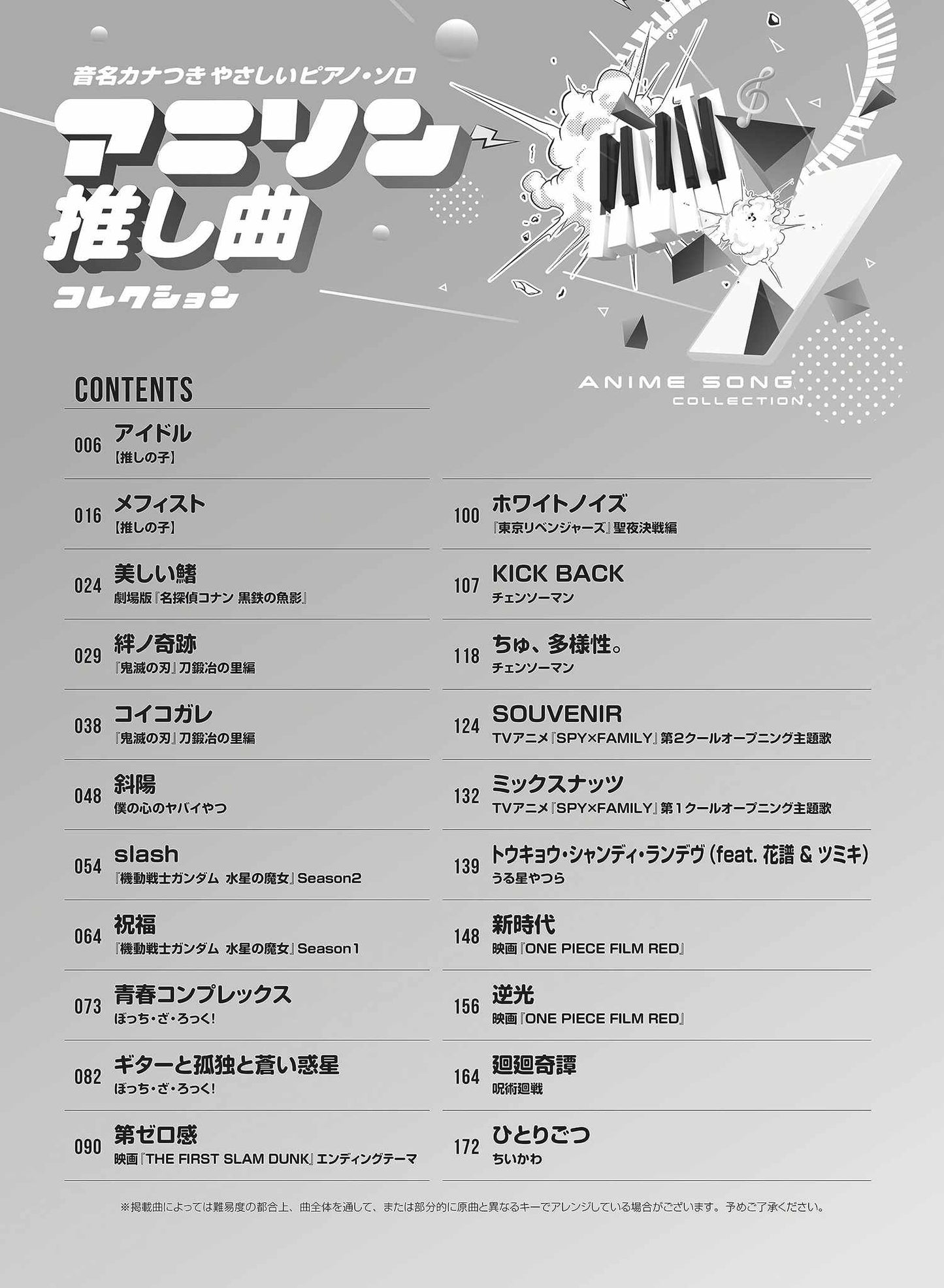 Anime Songs(Anison) Collection for Piano Solo(Easy) Sheet Music Book