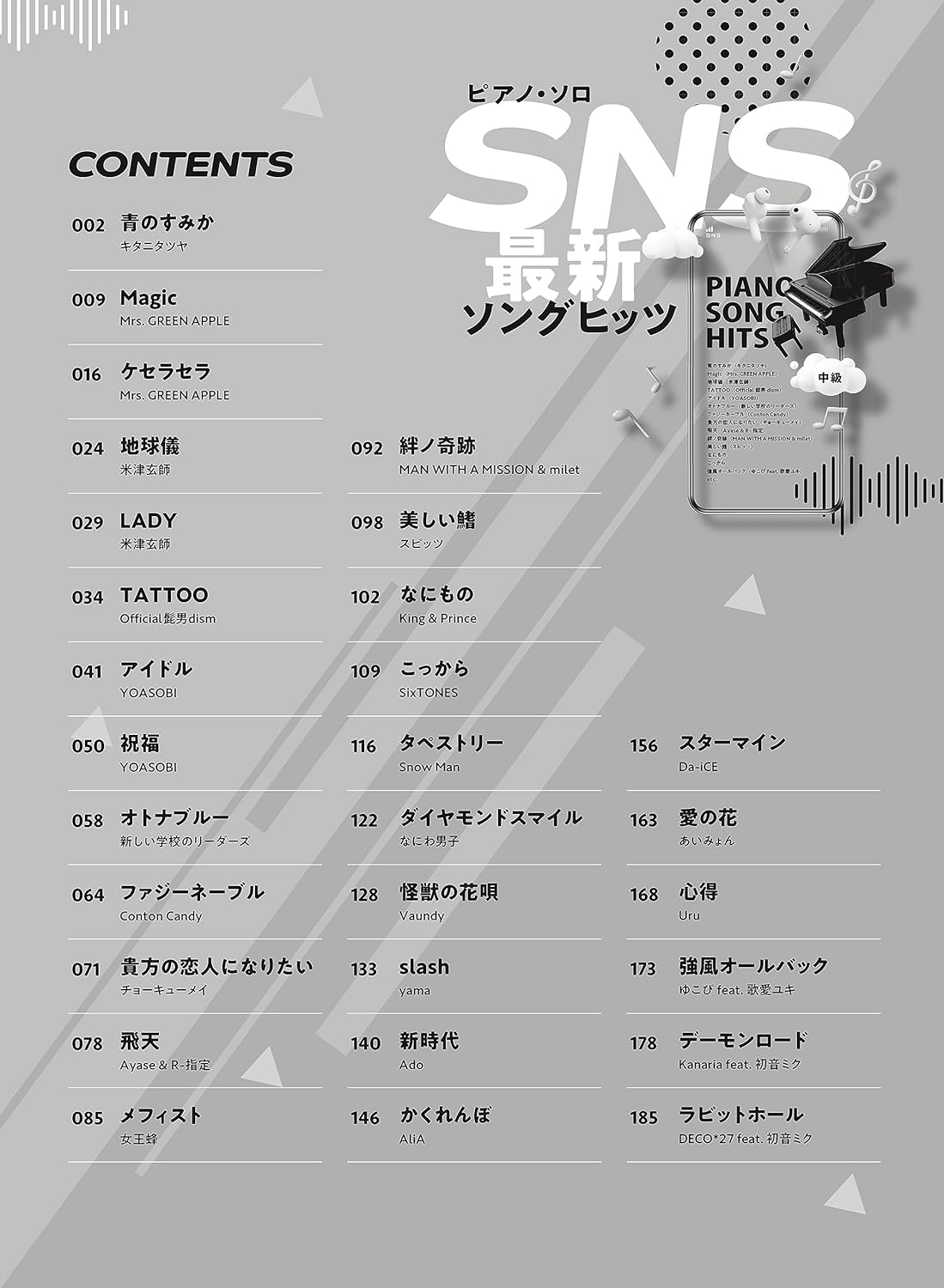 Popular songs on SNS for Piano Solo(Intermediate) Sheet Music Book