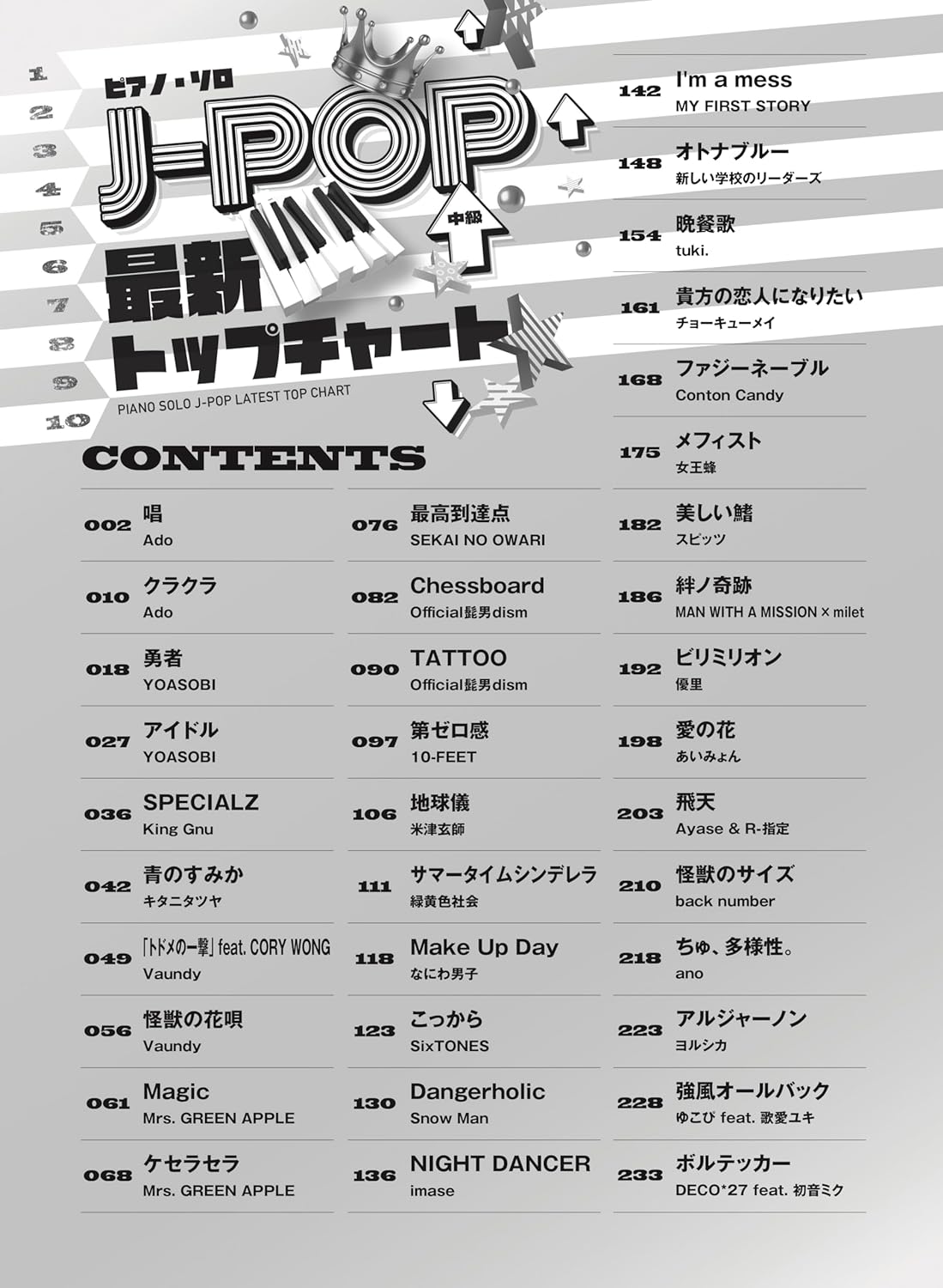 J-POP 2023 TOP CHART for Piano Solo(Intermediate) Sheet Music Book