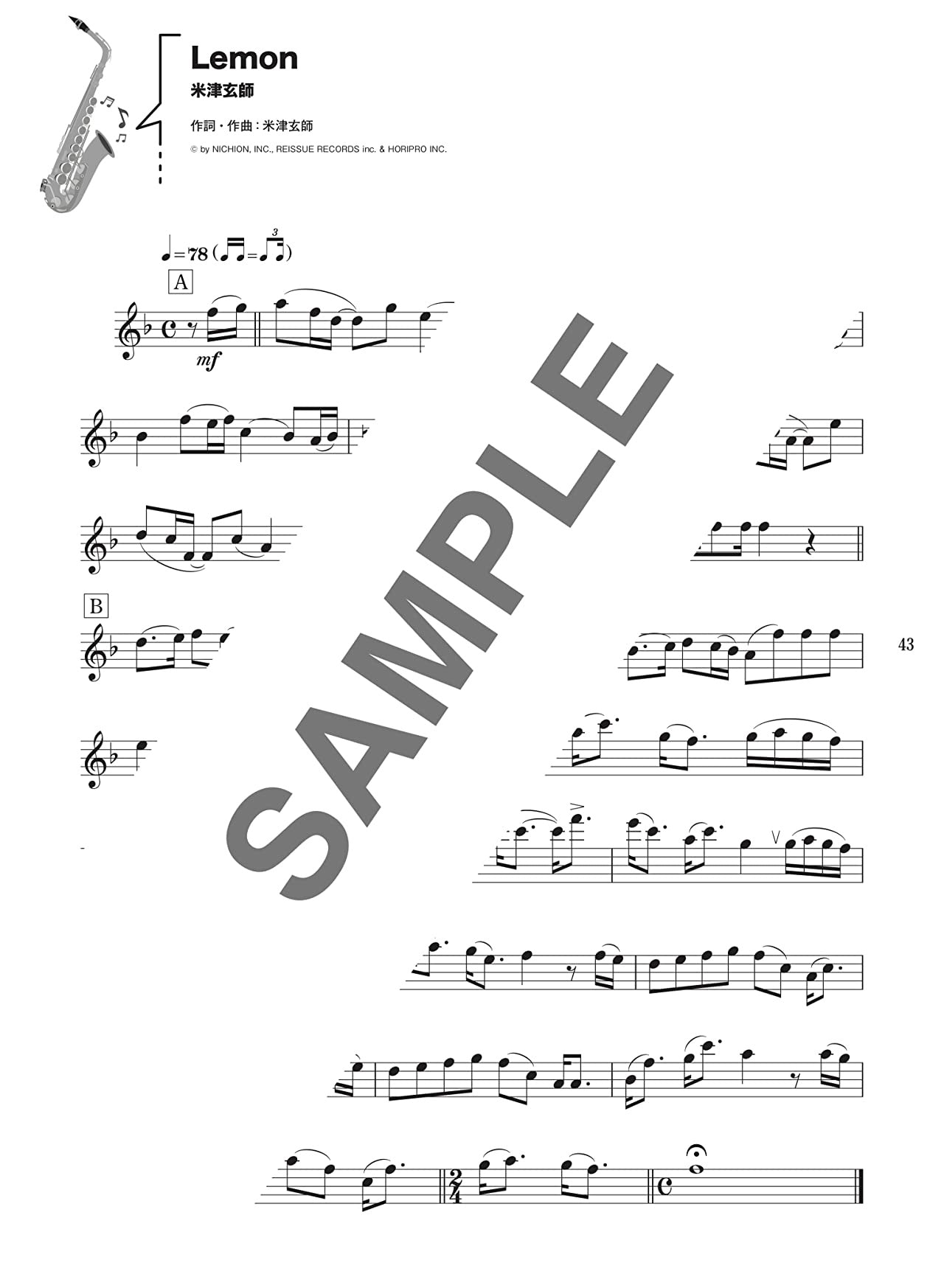 Standard Collection Alto Saxophone Solo(Easy) Sheet Music Book