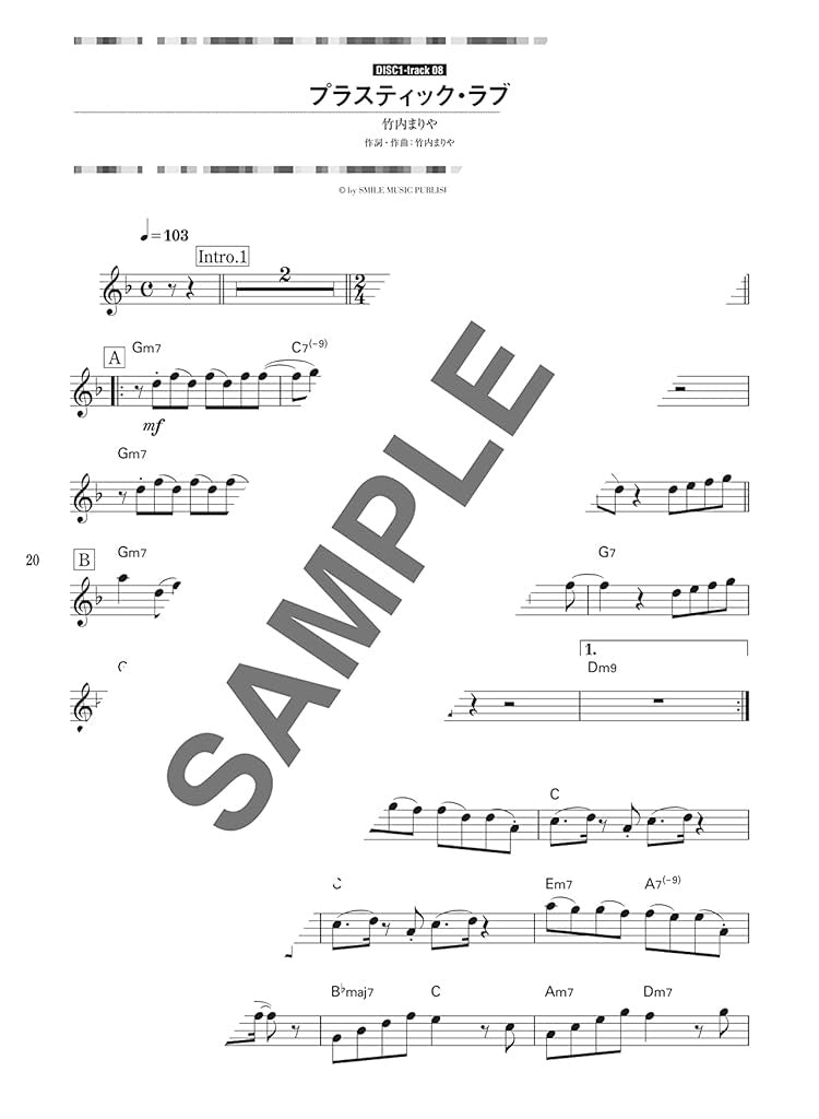 Japanese City Pop for Alto Saxophone Solo(Intermediate) w/CD(Backing Tracks) Sheet Music Book