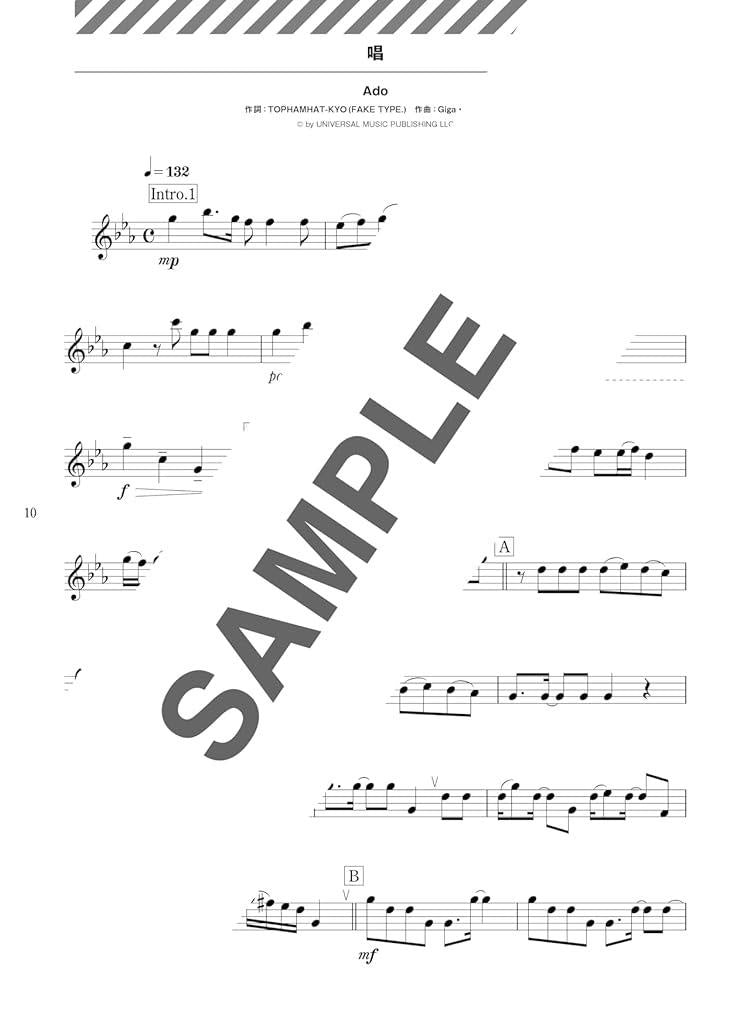 J-POP Hit songs for Alto Saxophone Solo(Intermediate) Sheet Music Book