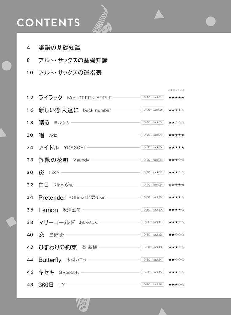 J-POP Repertoire for Grown-ups: Alto Saxophone Solo w/CD(Backing Tracks)(Easy) Sheet Music Book