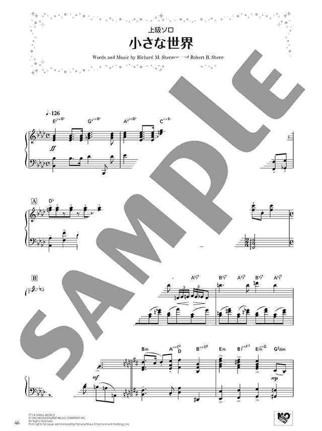 Enjoy various arrangements of Disney Songs for Piano Solo/Duet "Electrical Parade/It's a Small World" Sheet Music Book