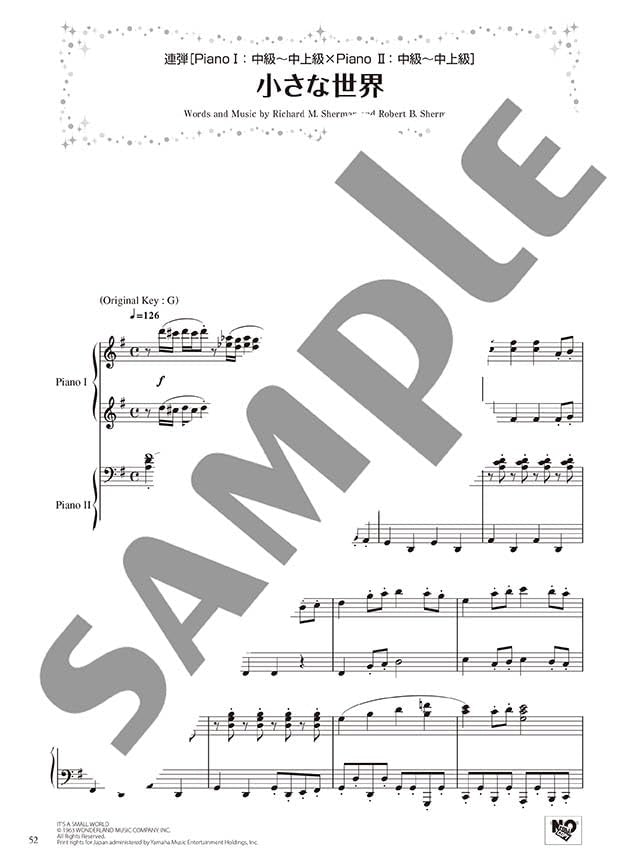 Enjoy various arrangements of Disney Songs for Piano Solo/Duet "Electrical Parade/It's a Small World" Sheet Music Book