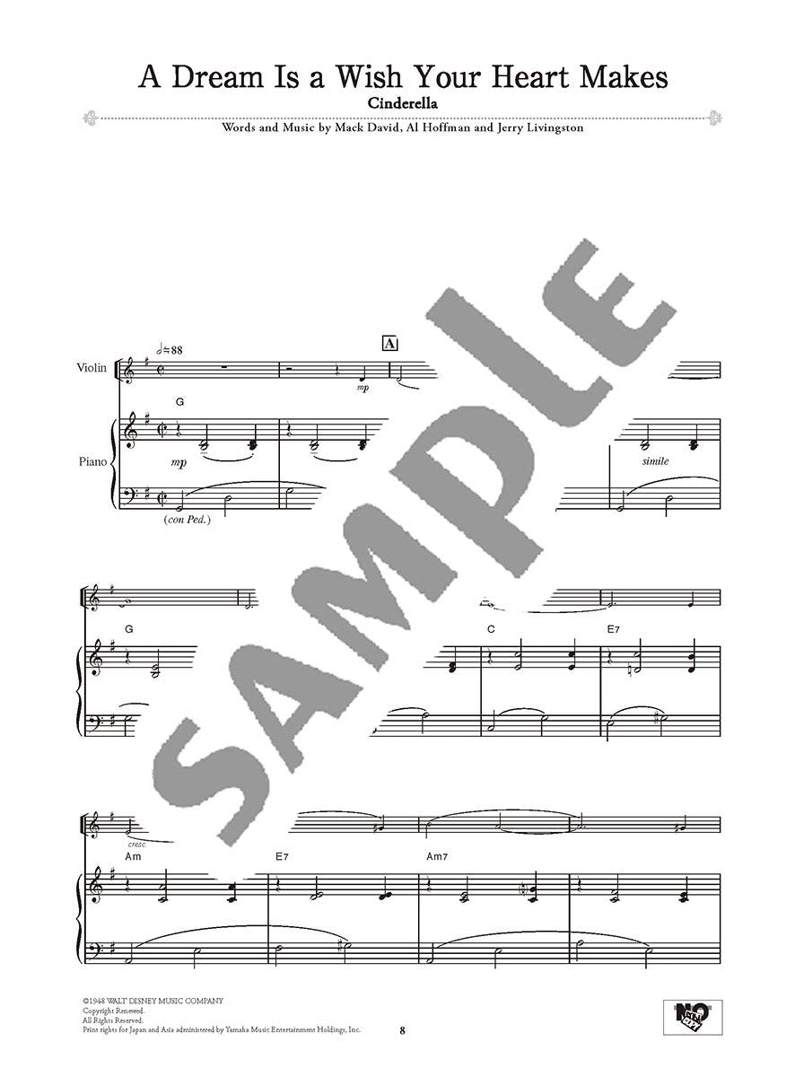 Disney Songs für Violine und Klavier (Mittelstufe) Notenbuch / englische Version