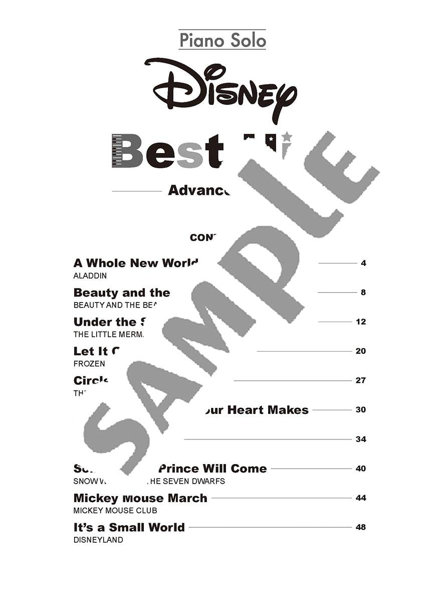 Disney Best Hit 10 Piano Solo (Fortgeschritten)/Englische Version