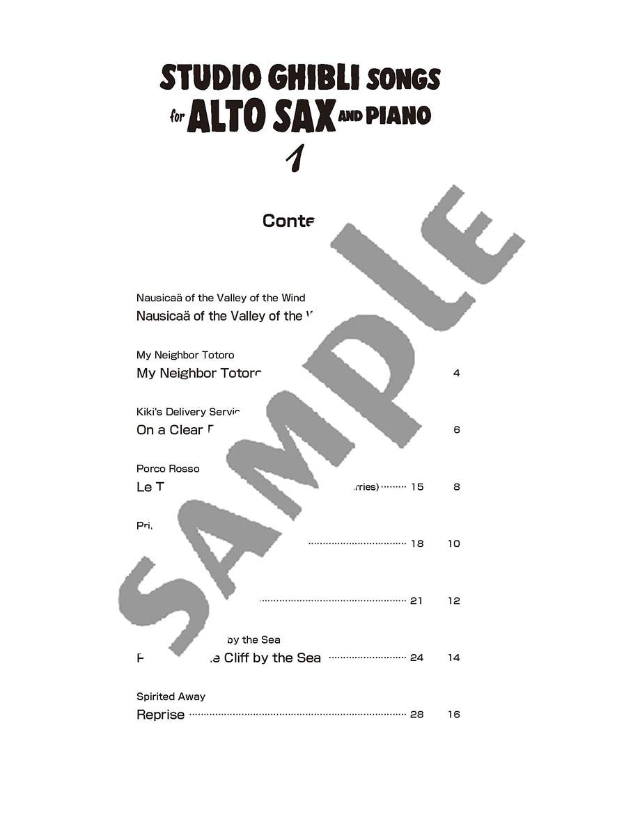 Studio Ghibli Songs for Alto Saxophone and Piano Vol.1(Intermediate) Sheet Music Book /English Version