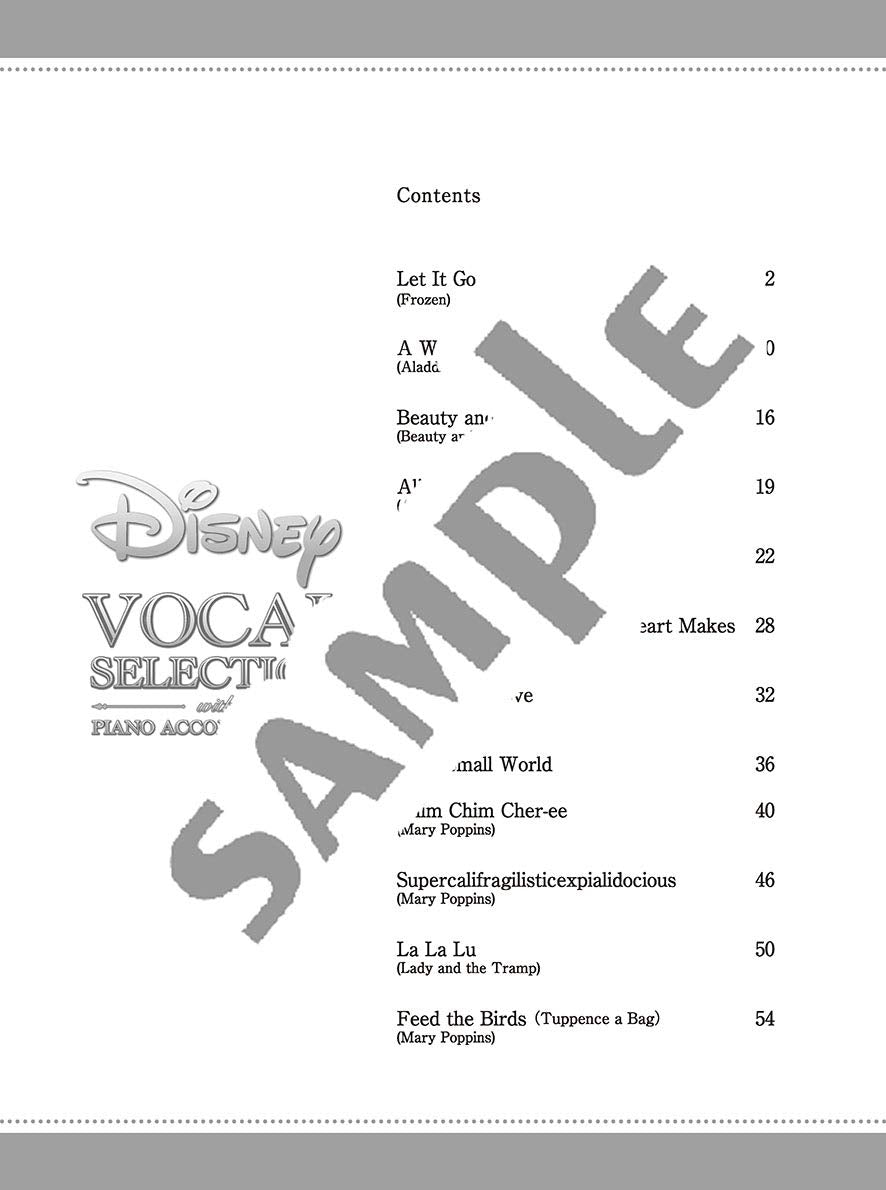 Disney Vocal Selection with Piano accompaniment(Intermediate) Sheet Music Book /English Version