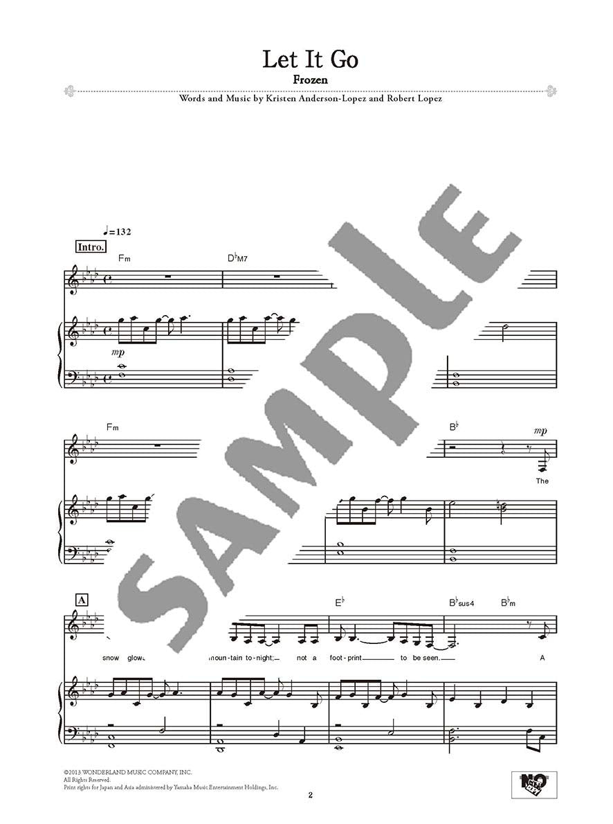 Disney Vocal Selection with Piano accompaniment(Intermediate) Sheet Music Book /English Version
