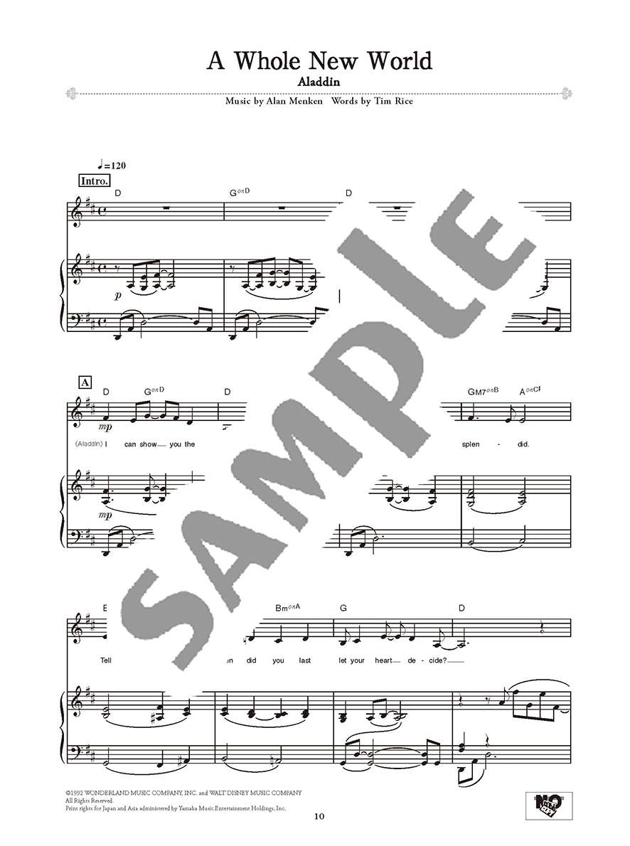 Disney Vocal Selection with Piano accompaniment(Intermediate) Sheet Music Book /English Version