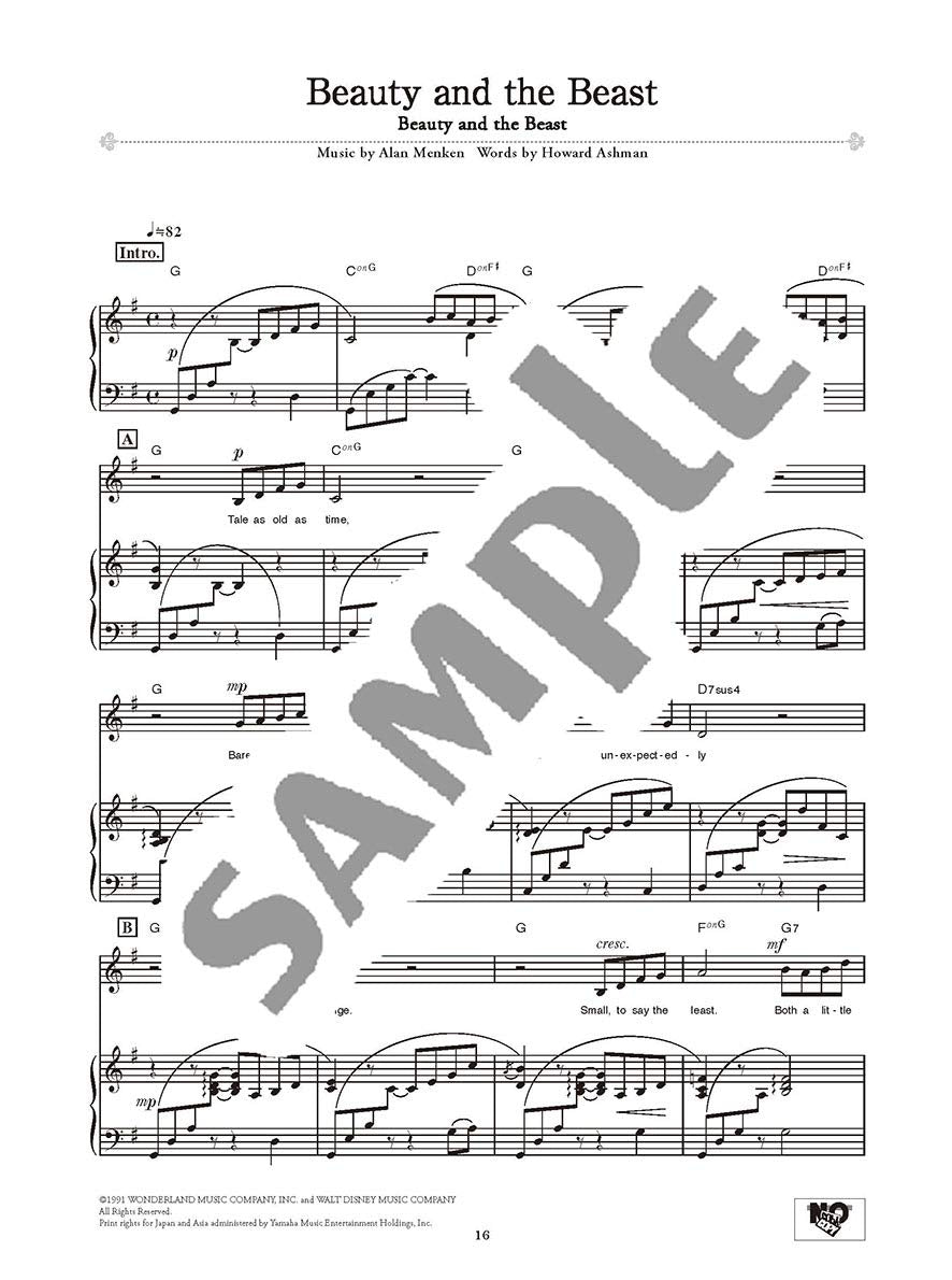 Disney Vocal Selection with Piano accompaniment(Intermediate) Sheet Music Book /English Version