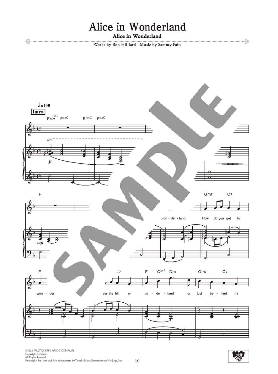Disney Vocal Selection with Piano accompaniment(Intermediate) Sheet Music Book /English Version