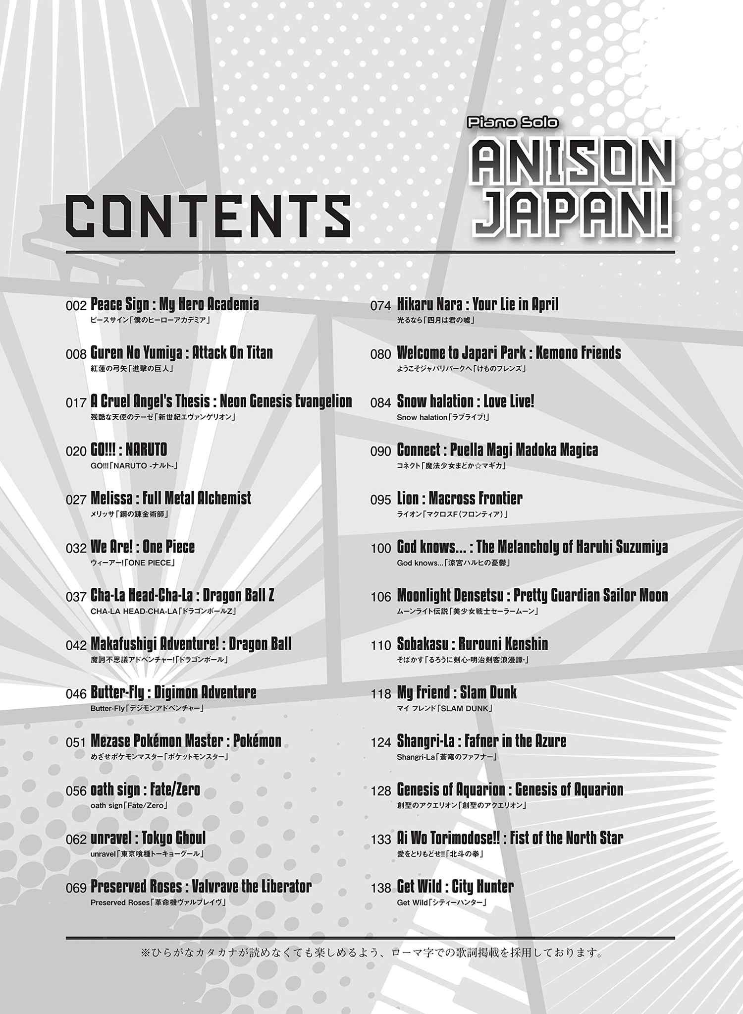 Anime-Songs-Sammlung: ANISON JAPAN! Klaviersolo / Alle Lieder mit Romaji-Texten (Mittel) Notenbuch