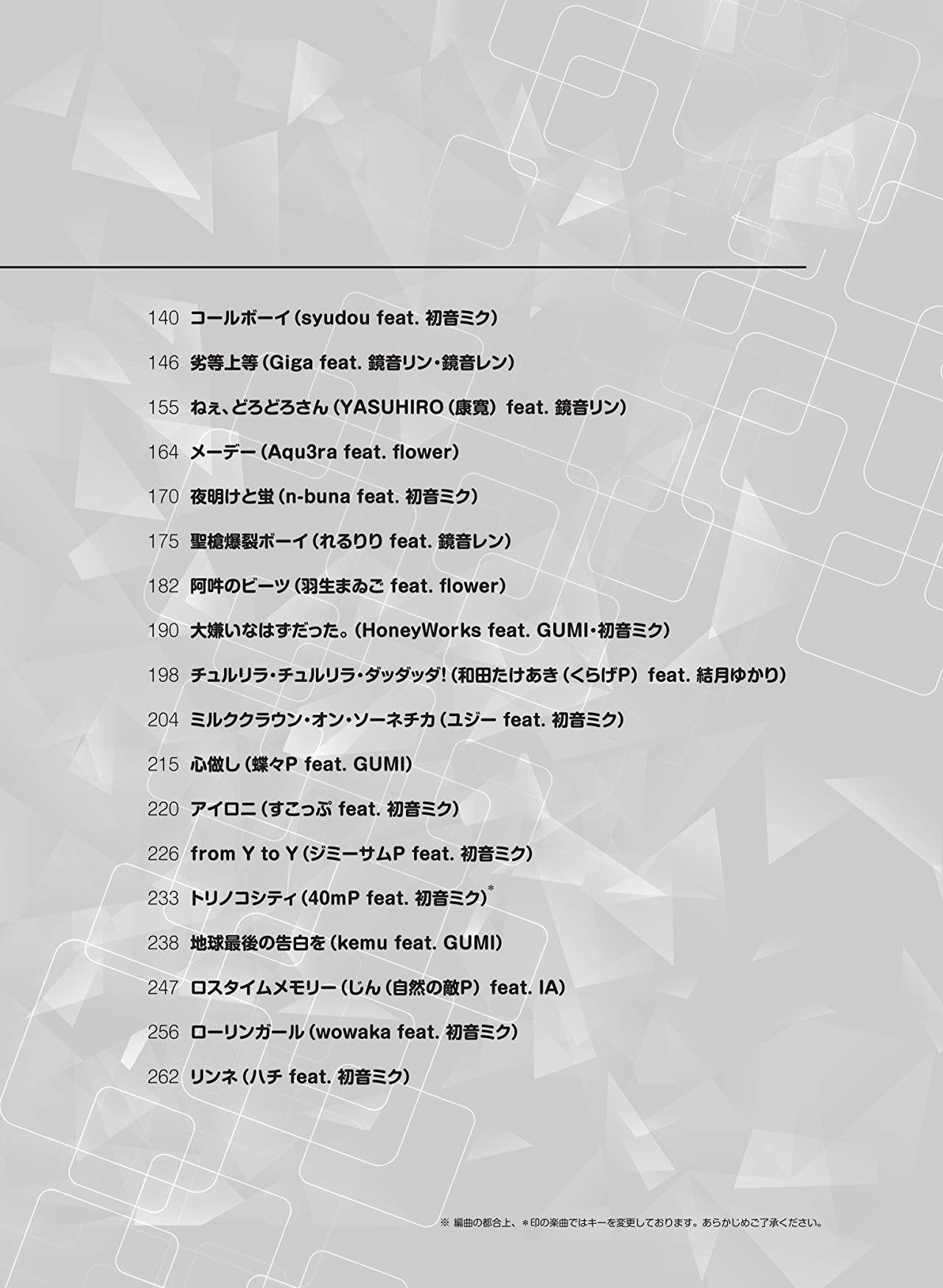 Vocaloid Best Selection Piano Solo (Mittel) Notenbuch