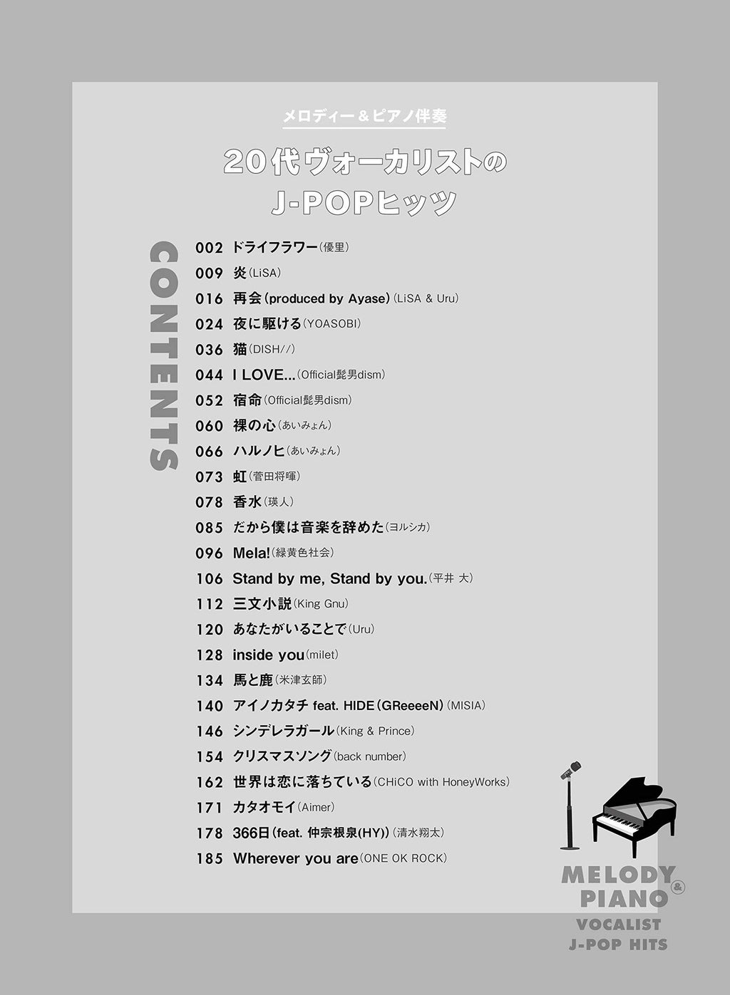 Melody and Piano Vocalist J-POP Hits for Twenties: Piano and Vocal - Sheet Music Book