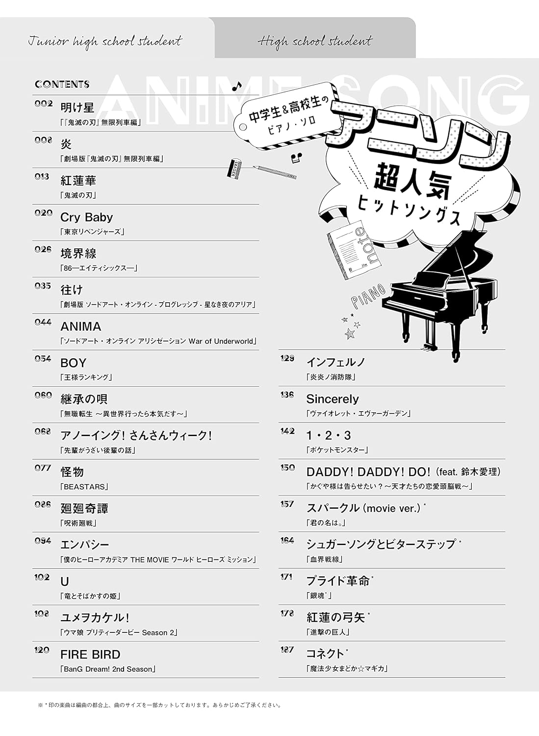 Anison: Japanese teenagers' favorite Collection: Anime Songs Piano Solo - Sheet Music Book