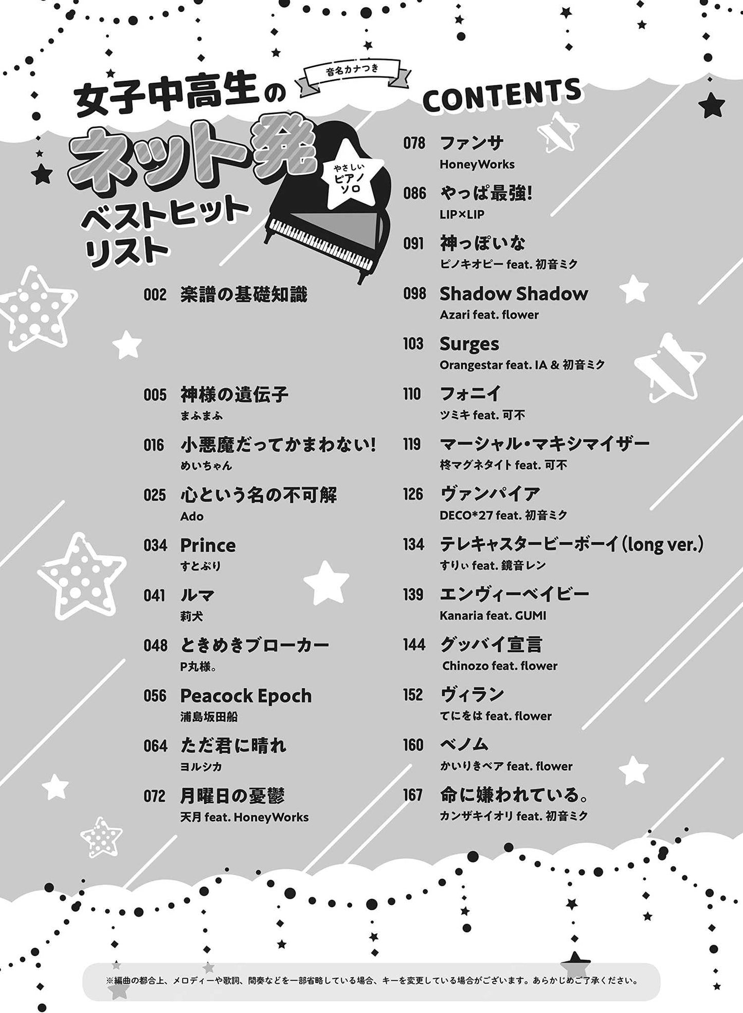 Popular Songs by Musical Artists Discovered through the internet for Teenagers Piano Solo(Easy) Sheet Music Book