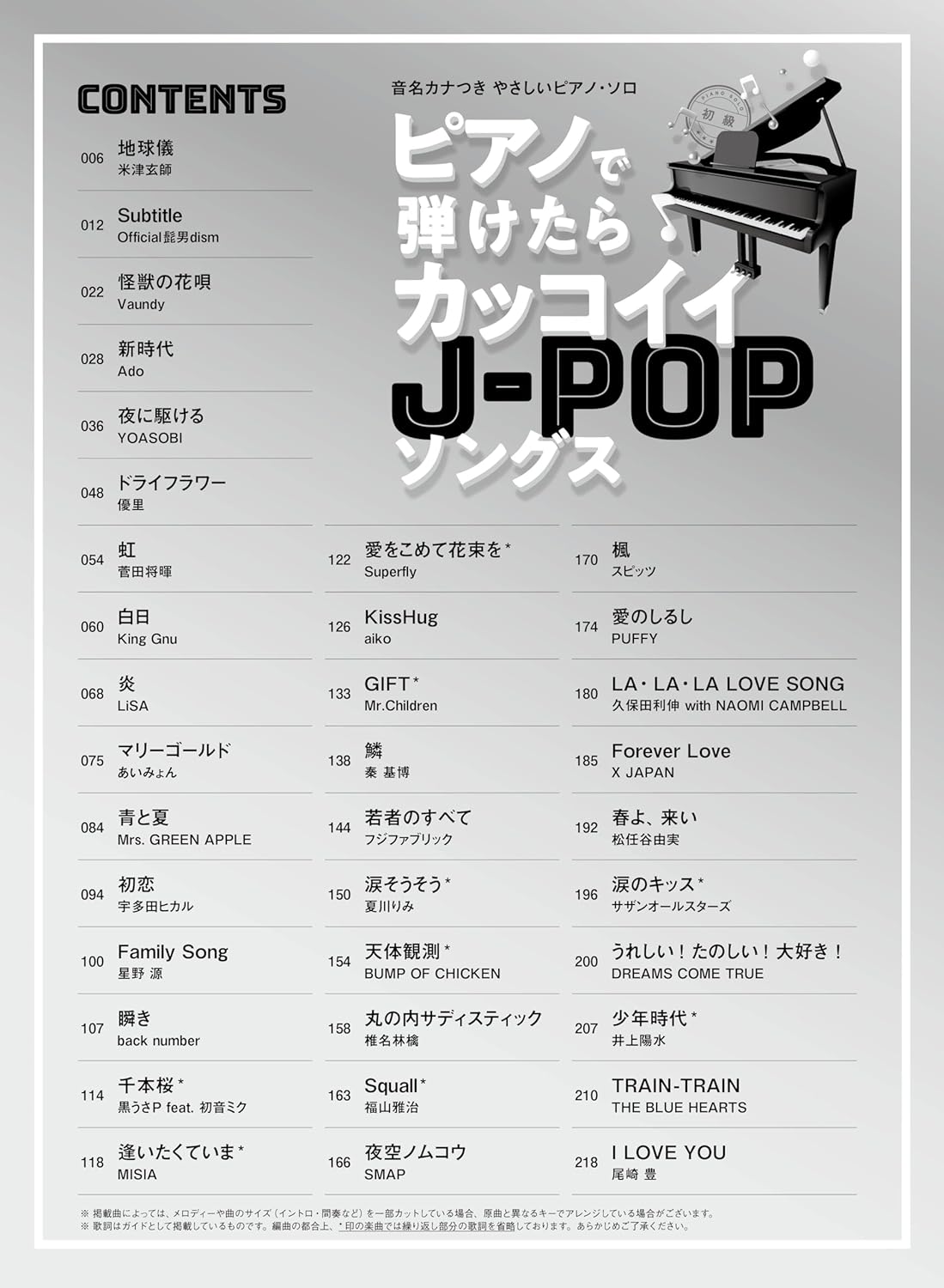 The collection of Cool J-pop for Piano Solo(Easy) Sheet Music Book