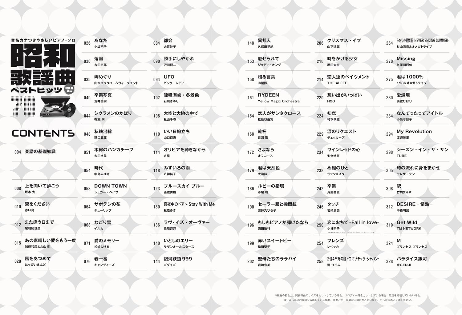 Showa Kayokyoku – Die 70 größten Hits mit Notennamen – Klaviersolo (Leicht) – Notenbuch