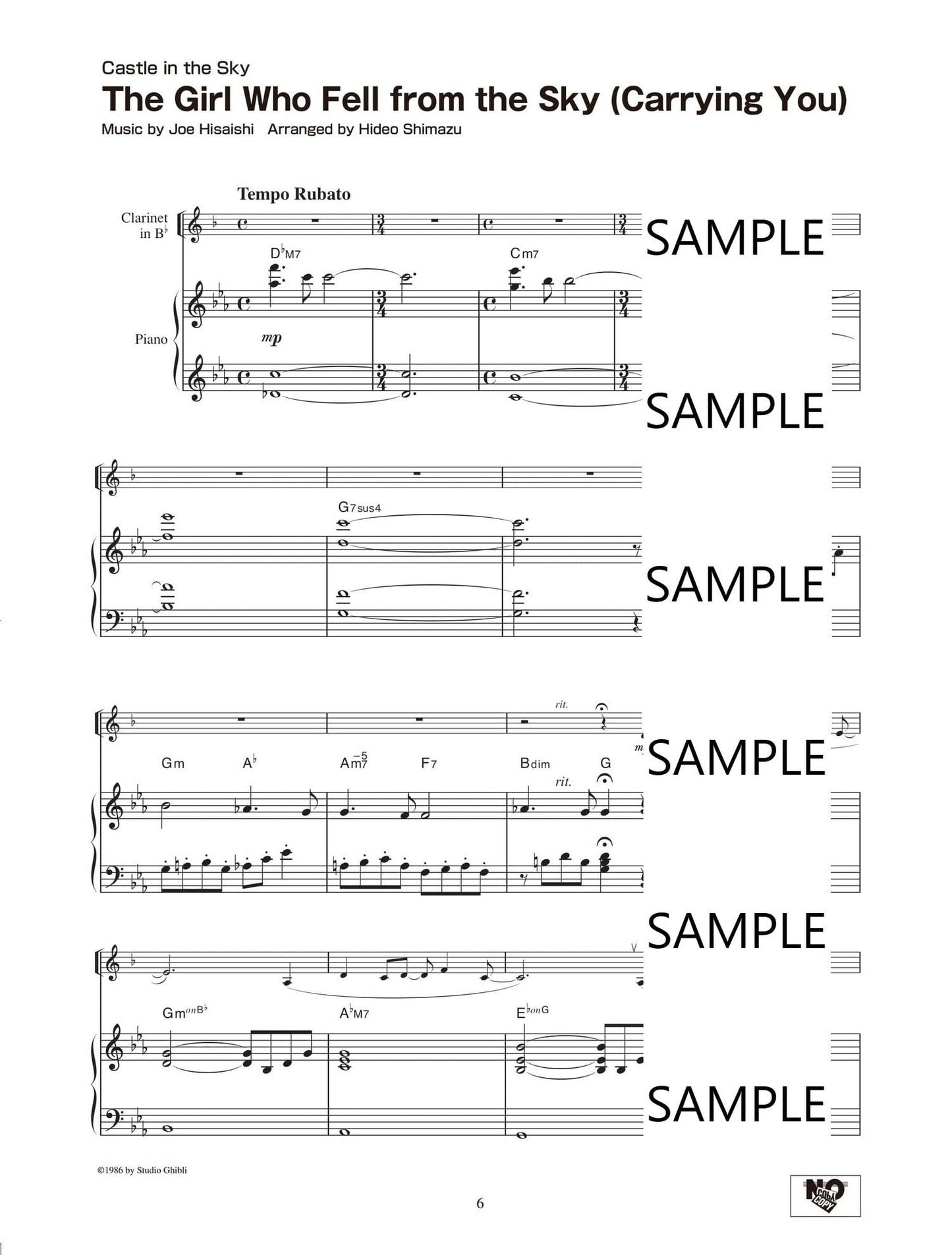 Studio Ghibli Songs for Clarinet and Piano(Pre-Intermediate) /English Version Sheet Music Book