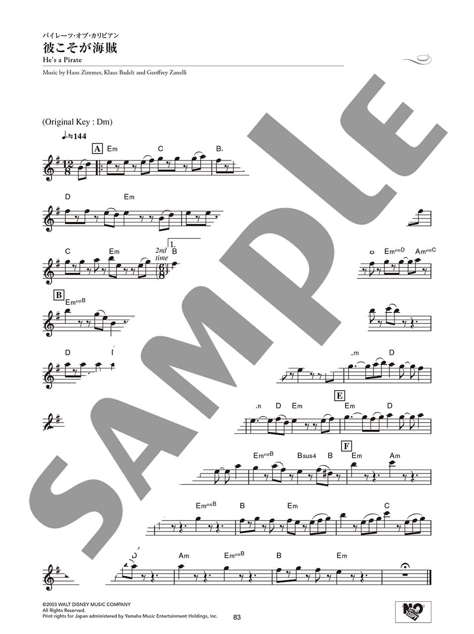 Disney Melodies 100 für Altsaxophon Solo (Mittelstufe) Notenbuch