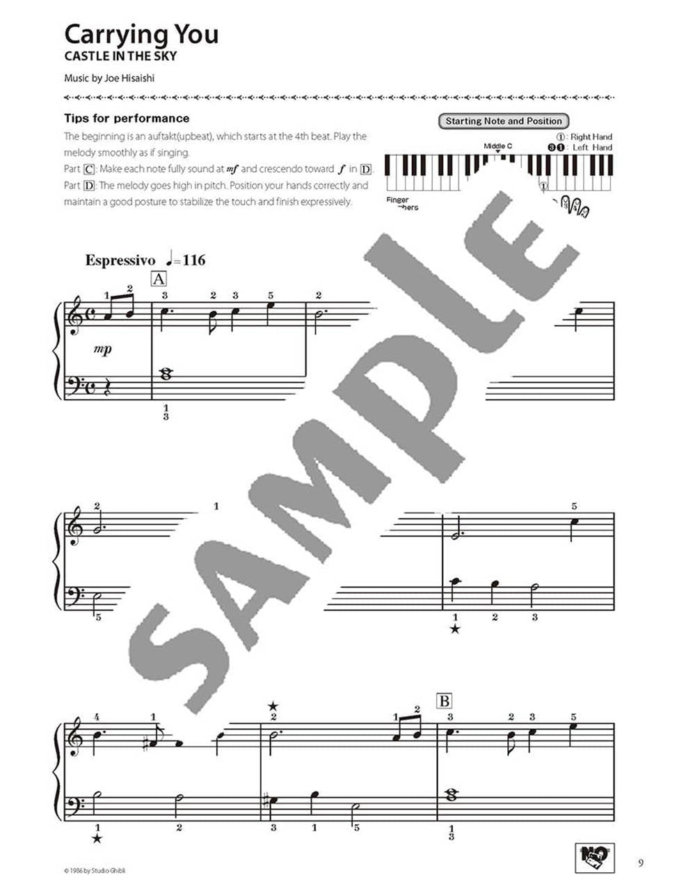 Studio Ghibli Songs in C Major for Piano Solo / English Edition - Sheet Music Book
