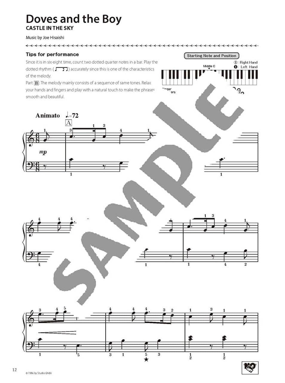 Studio Ghibli Songs in C Major for Piano Solo / English Edition - Sheet Music Book