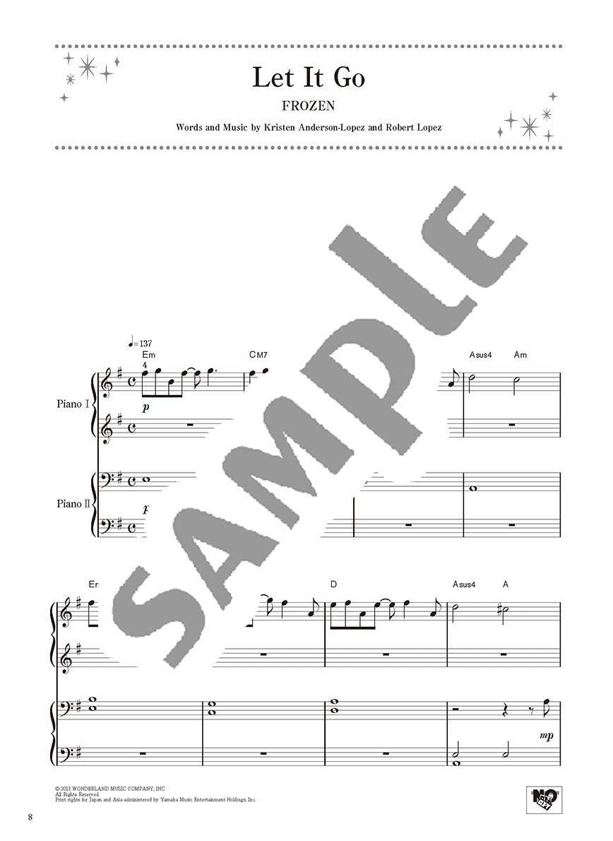 Disney Song Selections for Piano Duet(Easy x Intermediate) /English Version