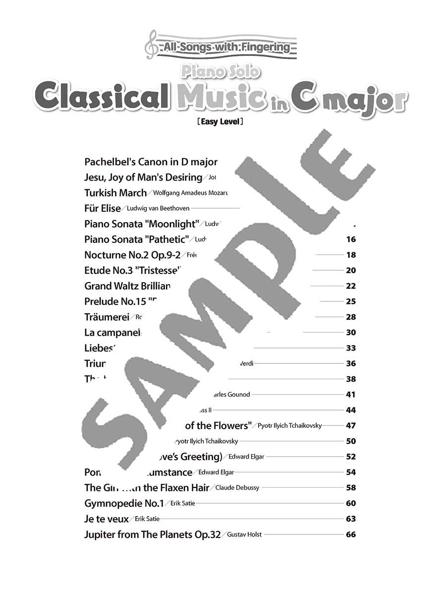 Classical Music in C Major/English Edition: Piano Solo - Sheet Music Book