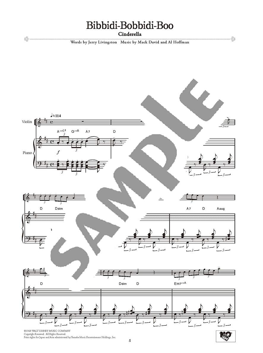 Disney Songs für Violine und Klavier (Mittelstufe) Notenbuch / englische Version