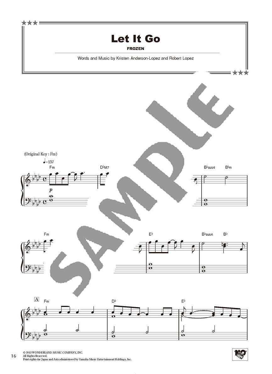 Disney Best Hit 10 Piano Solo (Mittel)/englische Version