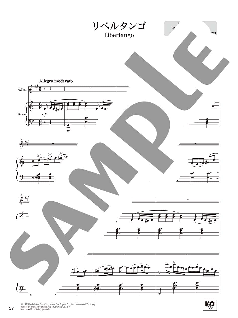 Piazzolla-Konzertrepertoire für Altsaxophon mit Klavierbegleitung (obere Mittelstufe) mit Notenbuch auf CD