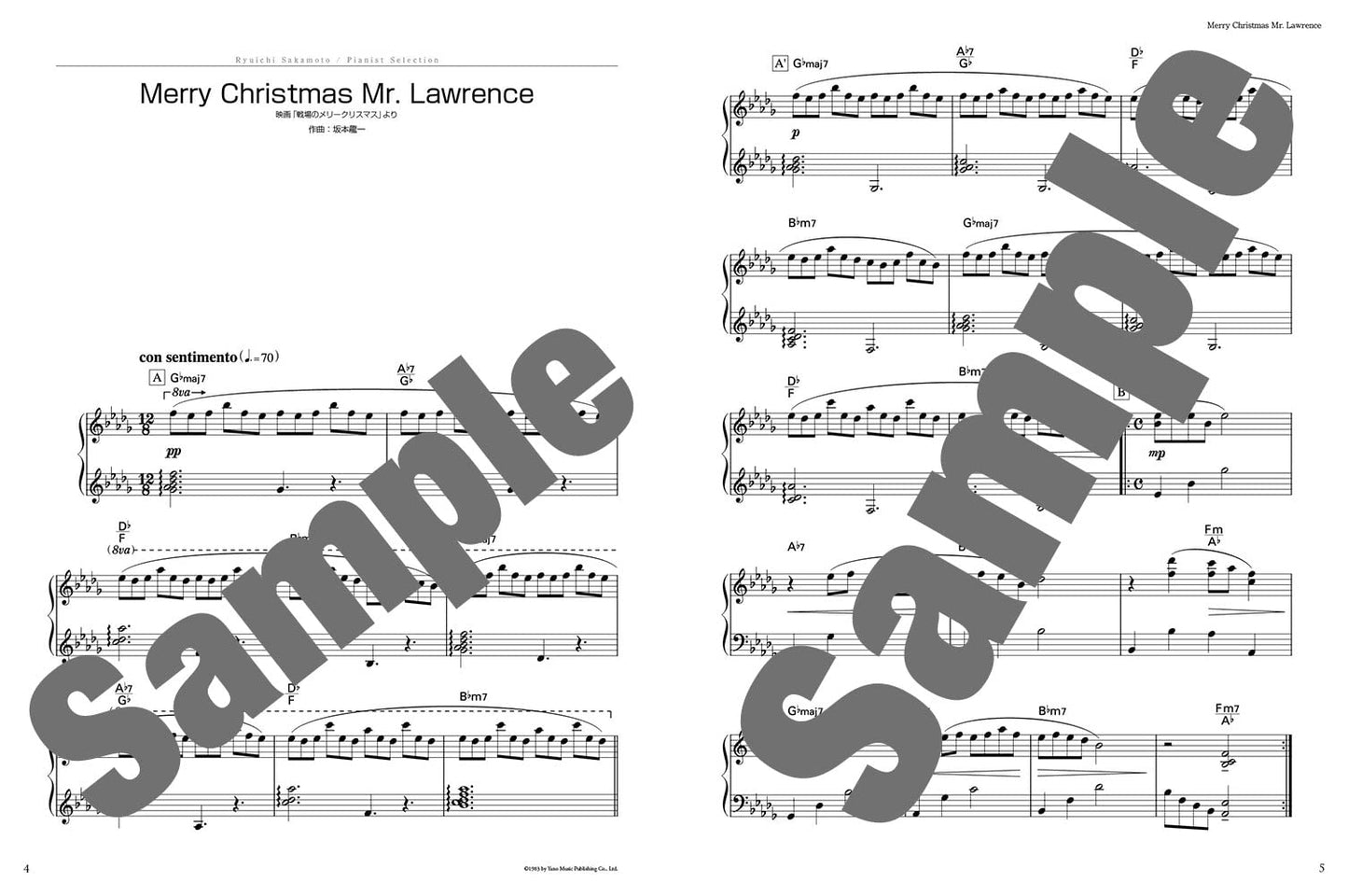 Ryuichi Sakamoto Pianistenauswahl für Klavier Solo (Mittelstufe), hochwertiges Notenbuch zum Arrangieren