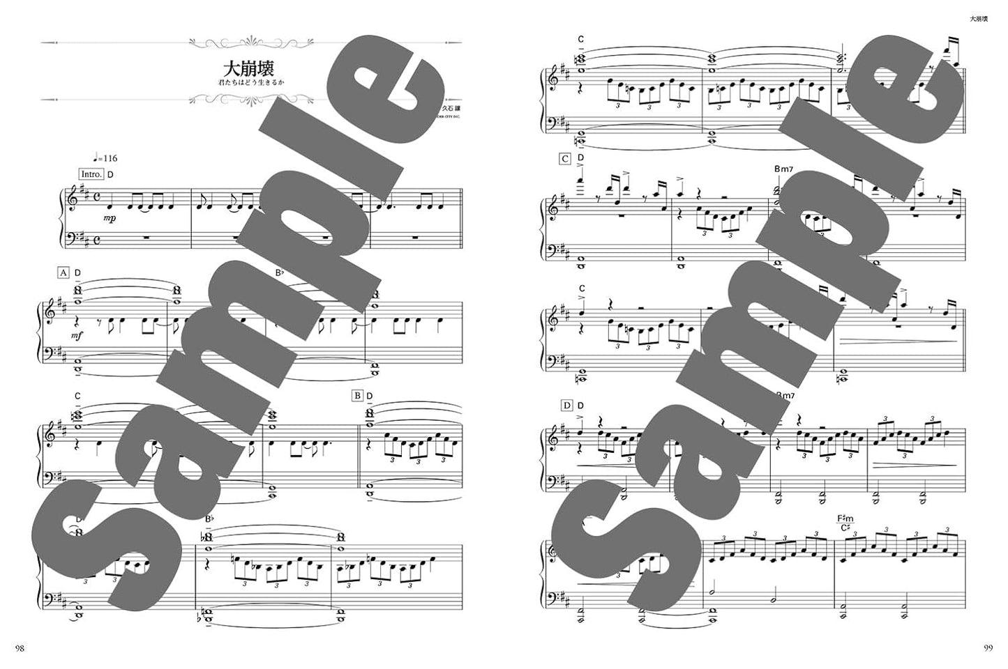 Joe Hisaishi(Studio Ghibli) Best Collection for Piano Solo(Advanced) Sheet Music Book