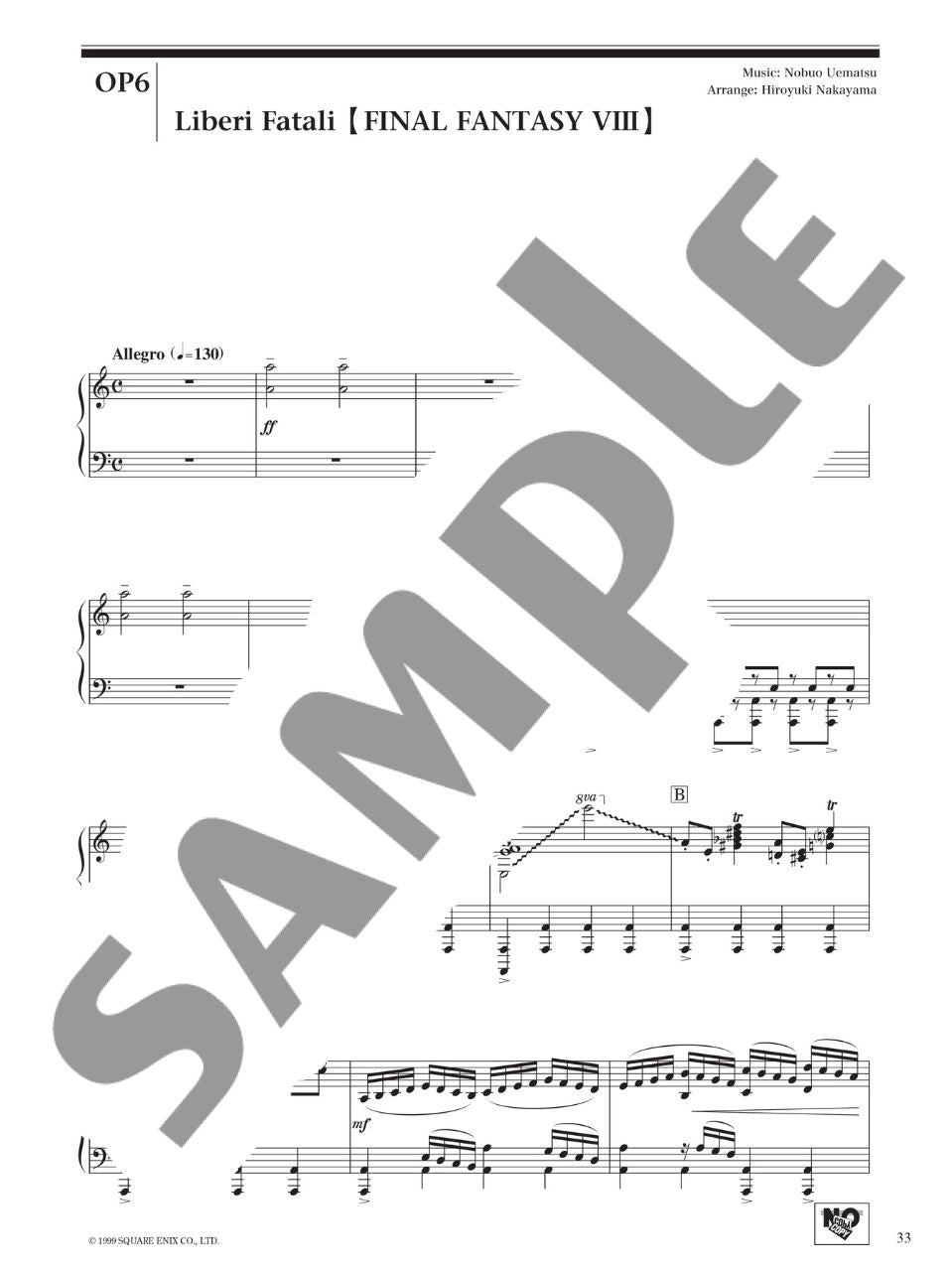 PIANO OPERA FINAL FANTASY VII / VIII / IX: Piano Solo - Sheet Music Book