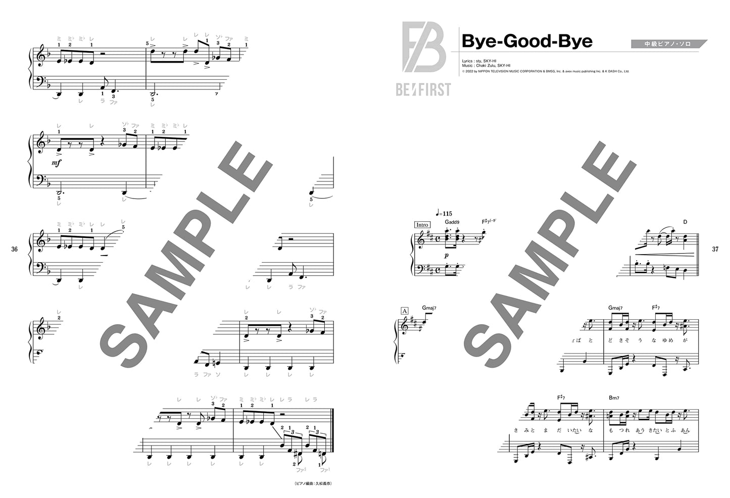 BE:FIRST „Bye-Good-Bye“-Notenbuch für Klaviersolo (Mittelstufe).