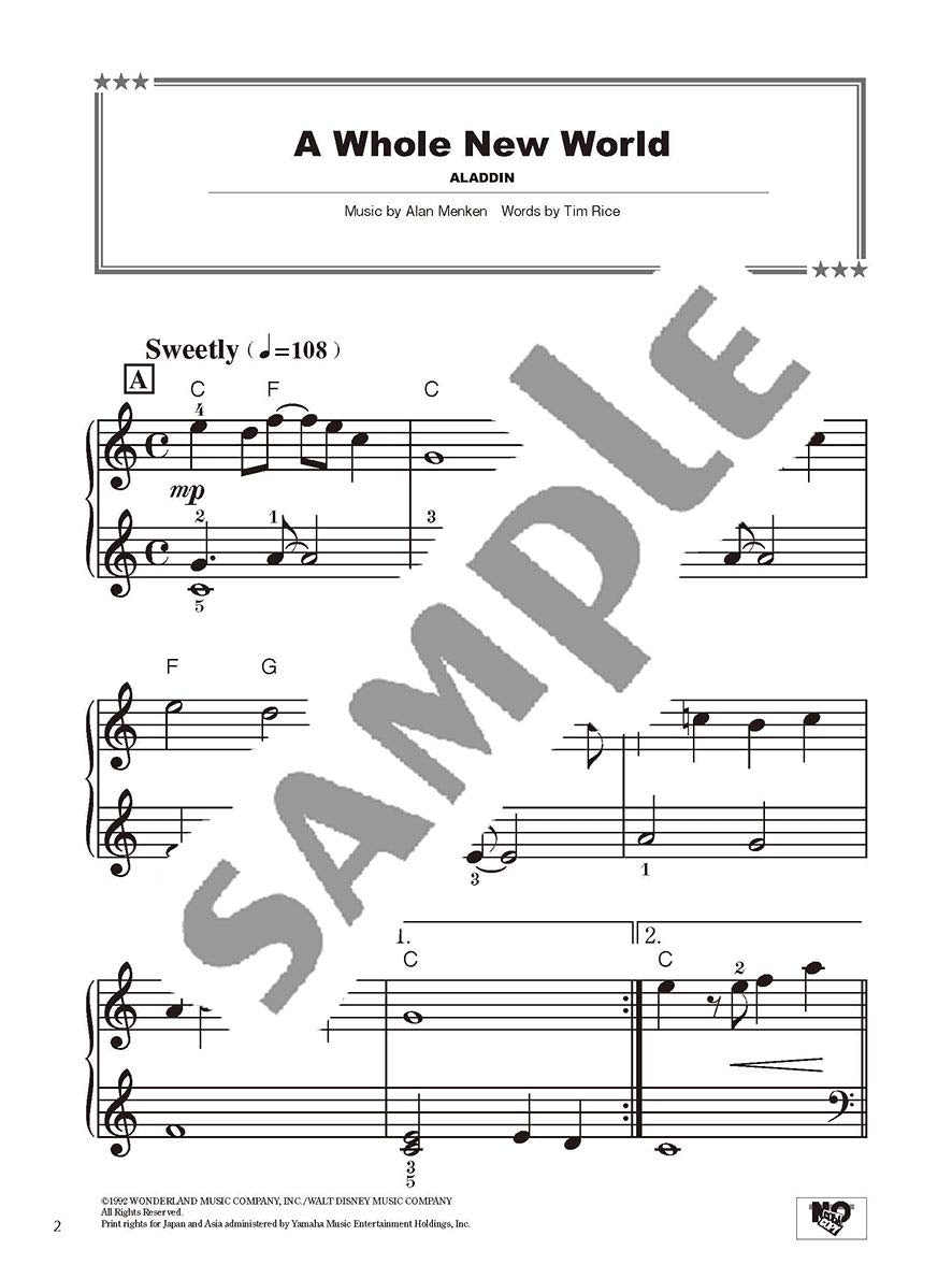Disney Best Hit 10 Piano Solo (Anfänger) Notenbuch/englische Version